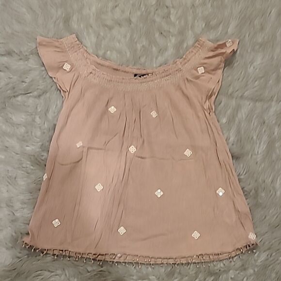 American eagle outfitters womens dusty rose pink off the shoulder sequin shirt - Picture 1 of 5